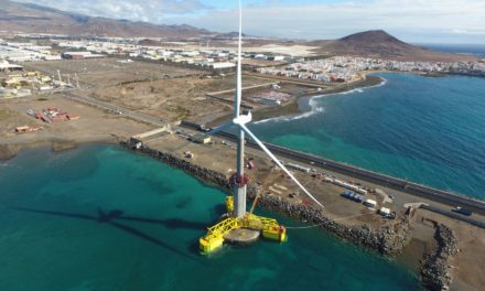 World´s first self-erecting marine wind turbine arrives in Jínamar, in view of the capital Las Palmas de Gran Canaria
