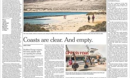 Canary Islands on The New York Times front page: Southern Europe Opens Its Doors to Tourists. Not Many Are Coming. –