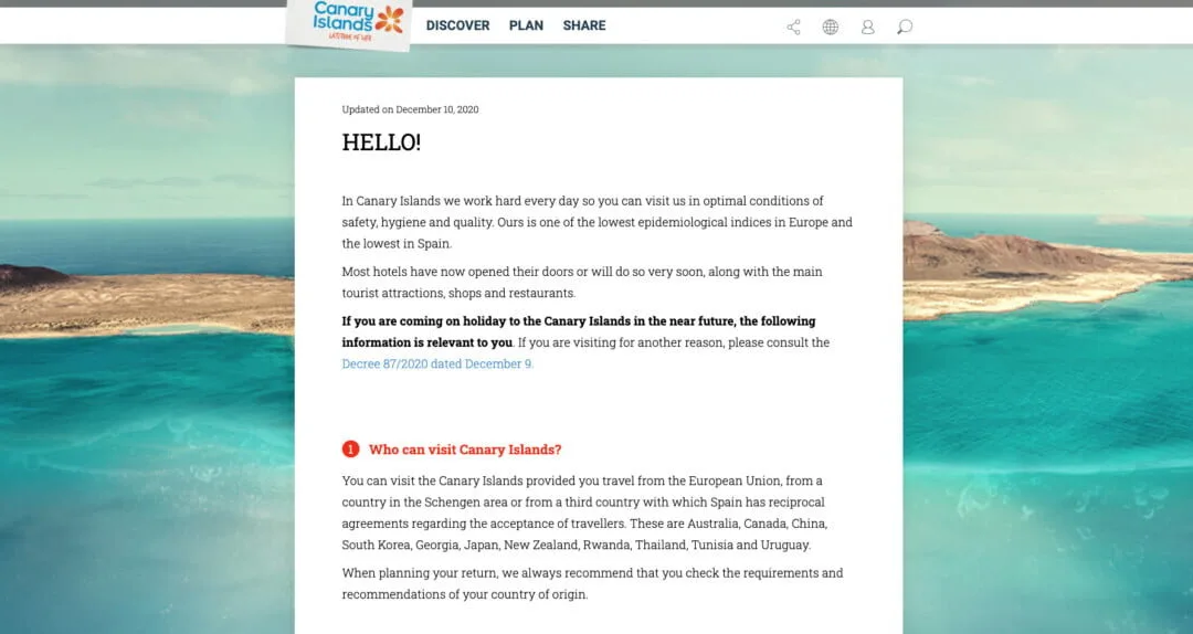 Canary Islands tourist board update the HelloCanaryIslands website with COVID-19 testing information for international travellers