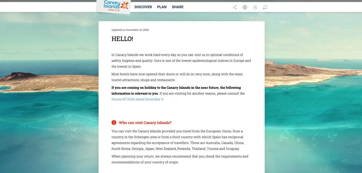 Canary Islands tourist board update the HelloCanaryIslands website with COVID-19 testing information for international travellers