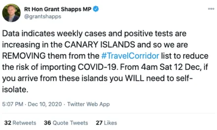 Another F’ing Plot Twist: UK to remove Canary Islands from Safe Travel Corridors list, requiring visitors to quarantine on return