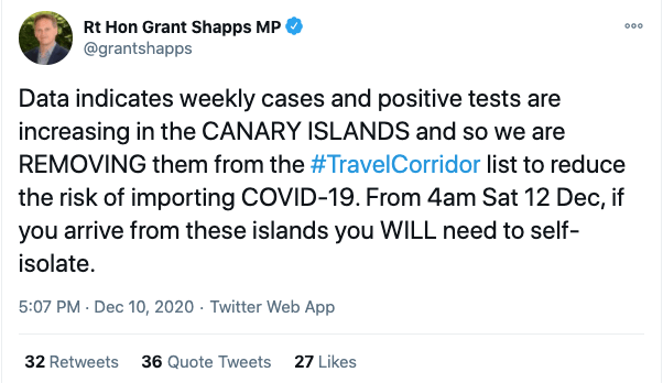 Another F’ing Plot Twist: UK to remove Canary Islands from Safe Travel Corridors list, requiring visitors to quarantine on return