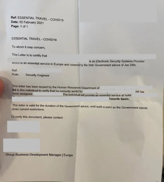 Irish man tries to convince border cops at Dublin airport that he is an essential worker so he can fly to The Canary Islands
