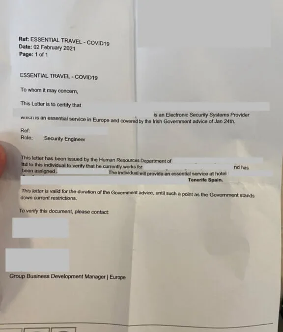 Irish man tries to convince border cops at Dublin airport that he is an essential worker so he can fly to The Canary Islands