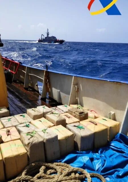 Detained without bail: Three Ukrainian crew members from the hashish smuggling Panamanian-flagged fishing vessel intercepted last weekend