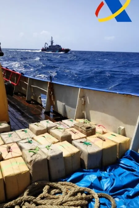 Detained without bail: Three Ukrainian crew members from the hashish smuggling Panamanian-flagged fishing vessel intercepted last weekend