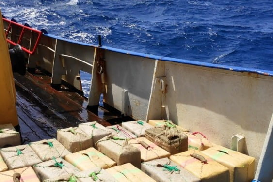 Detained without bail: Three Ukrainian crew members from the hashish smuggling Panamanian-flagged fishing vessel intercepted last weekend