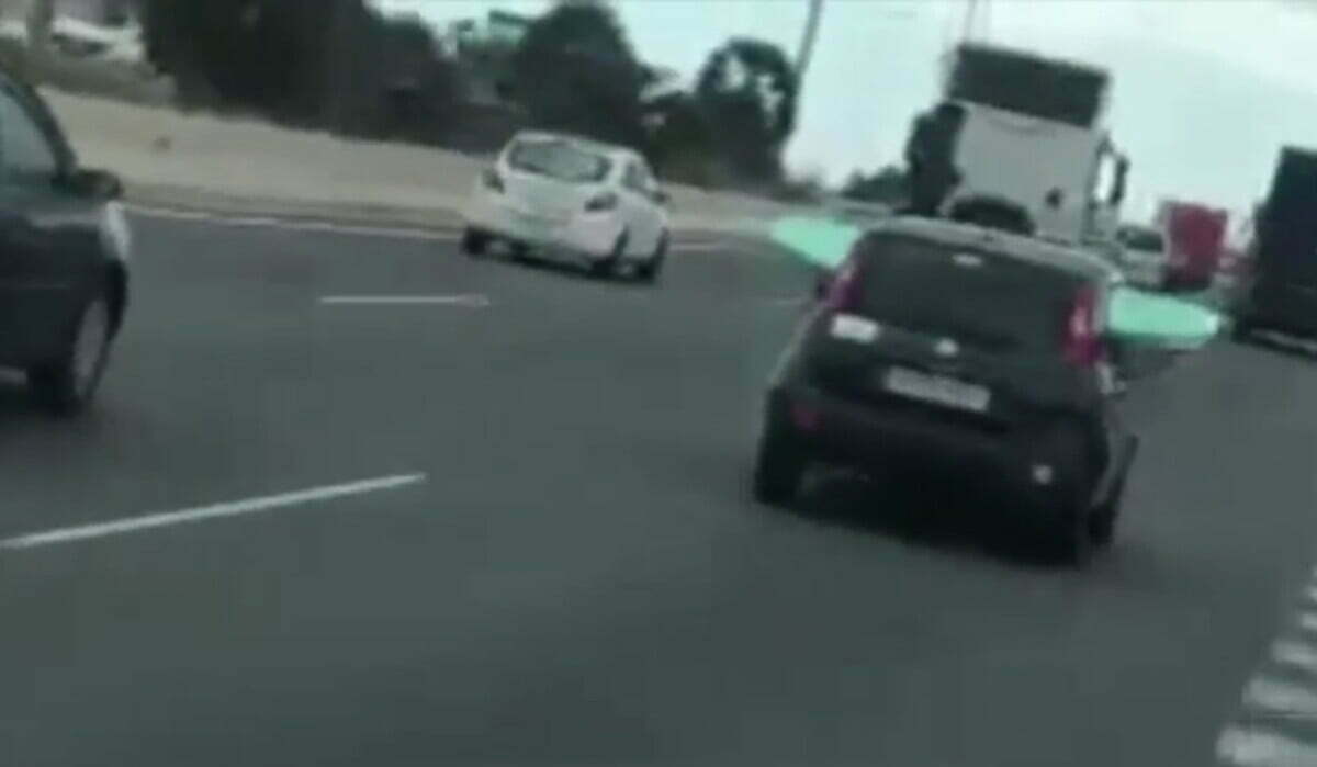 Surfer fails to recognise surf board error in tiny car on Gran Canaria motorway