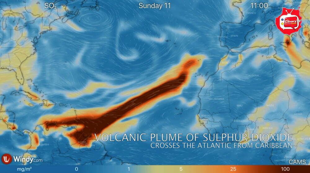 Volcanic Plume of Sulphur Dioxide Stretches Across The Atlantic From The Caribbean to The Canary Islands