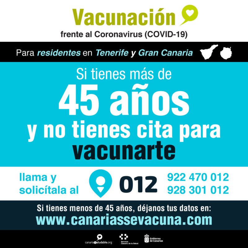 Gran Canaria residents over 45 years and not vaccinated can make an appointment at 012