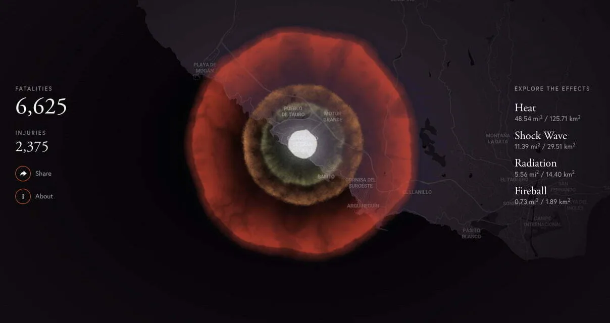 Measuring the effects of a nuclear blast in Puerto Rico de Gran Canaria