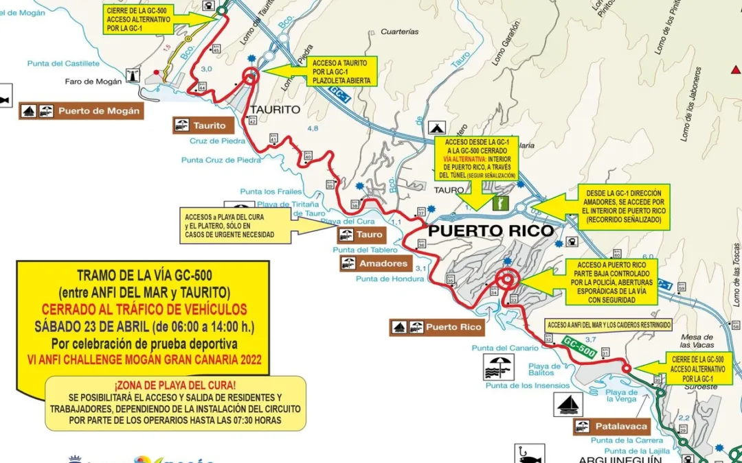 The Challenge Mogán Gran Canaria triathlon and road closures on Saturday 23 April on GC-500 Mogán