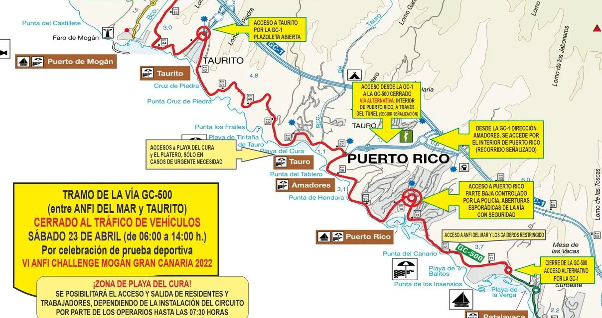 The Challenge Mogán Gran Canaria triathlon and road closures on Saturday 23 April on GC-500 Mogán