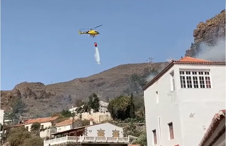 Blaze among the palm trees of Fataga being tackled by fire fighters