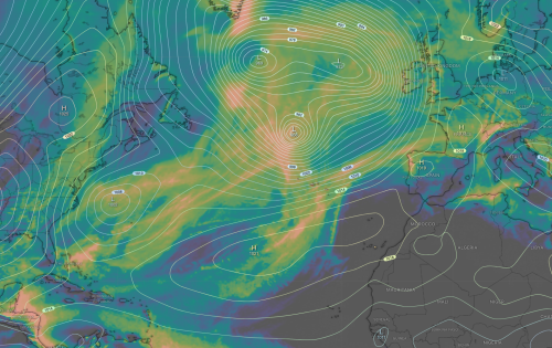 Atlantic Accumulated Rain forecast (by Windy)